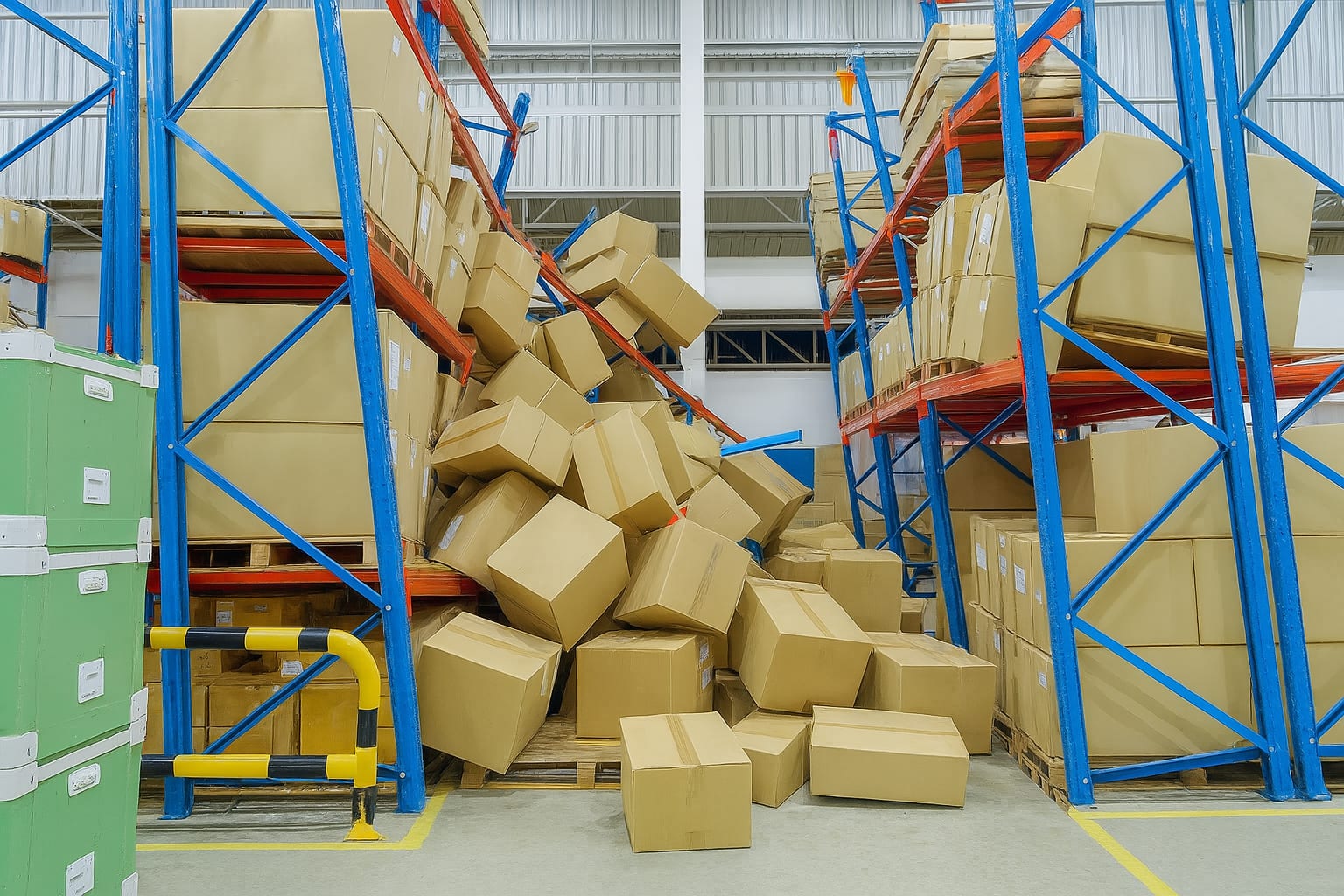 Overloaded pallet rack failure